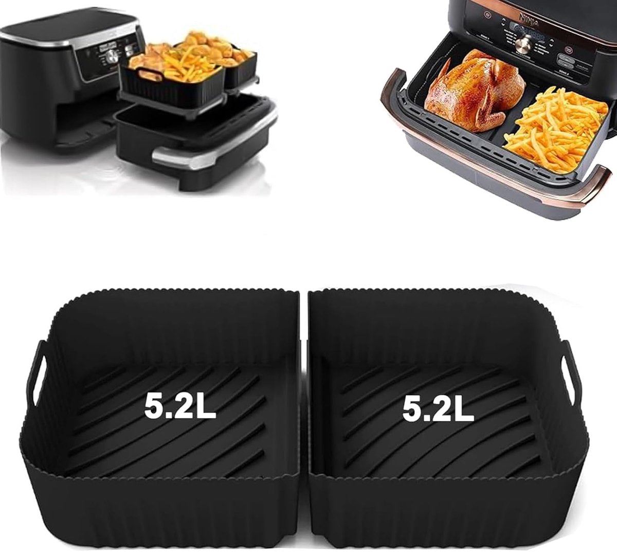 Accessoires voor heteluchtfriteuse - Ninja Foodi Flexdrawer 10,4 L AF500EU - Airfryer Ninja-accessoires - siliconen vorm - herbruikbare airfryer-accessoires voor Ninja AF500EU (5,2 l x 2)