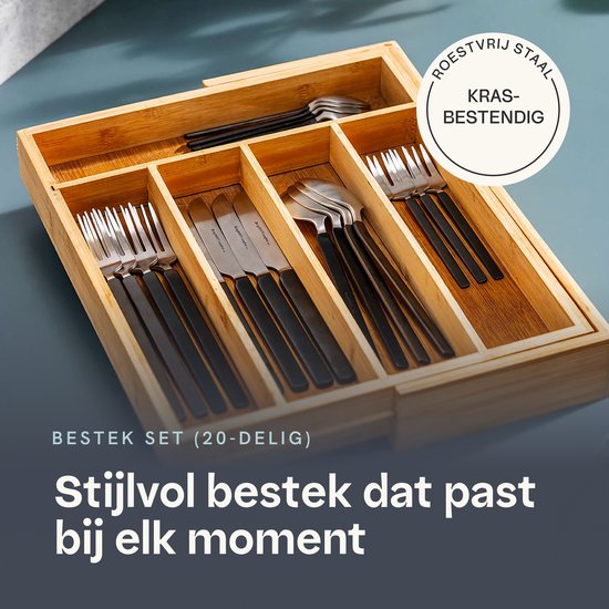 BergHOFF Home Ménagère 20 pièces - Ménagère 4 personnes - Acier inoxydable - Design moderne - Convient pour 4 personnes - Passe au lave-vaisselle - Zwart