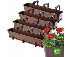 KADAX Bloembakset, balkonbak van kunststof, plantenbak voor bloemen en kruiden, duurzame balkonpot, plantenbak voor balkon, set van 4 x 80 cm, bruin