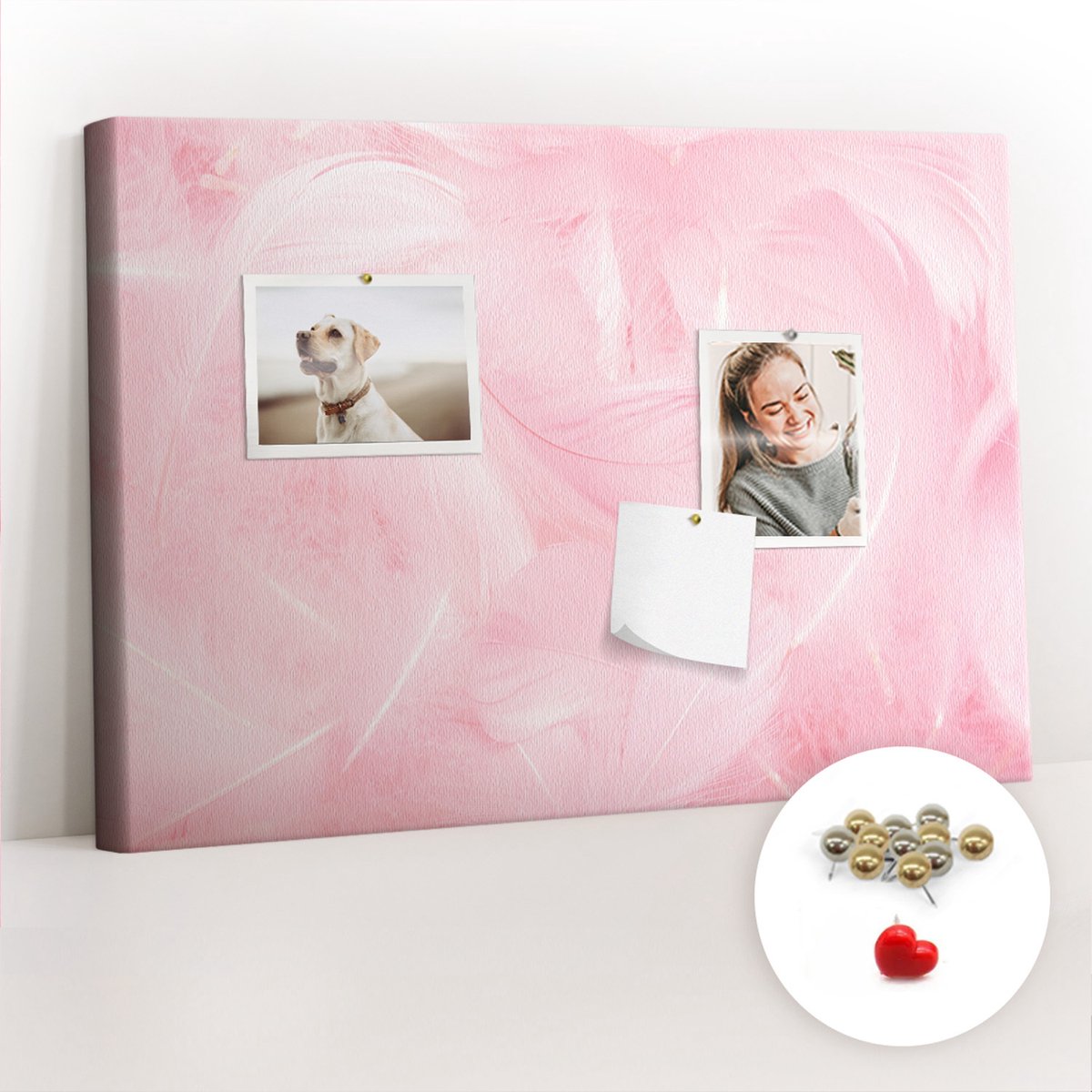 Tulup Prikbord - Veren abstractie Kurk Prikbord - 60 cm x 40 cm - Roze Prikbord - Metalen Pinnen - Kurkbord - Kurkbord Voor School - Prikbord Van Kurk - Decoratief Kurkbord - Kurk Prikbord Canvas