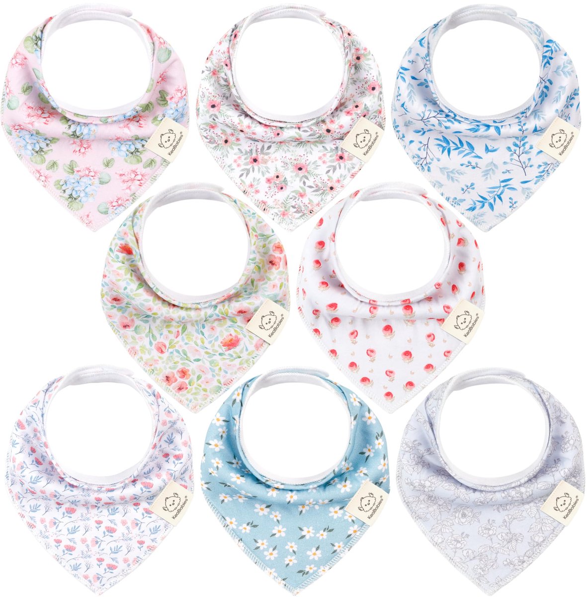 Image of 8-pack babybandana-slabbetjes voor jongens en meisjes - Unisex babybandana-slabbetjes, superabsorberende babybandbetjes, biologische katoenen babyslabbetjes, babybandbetjes voor baby's, kwijlslabbetjes (Flourish)