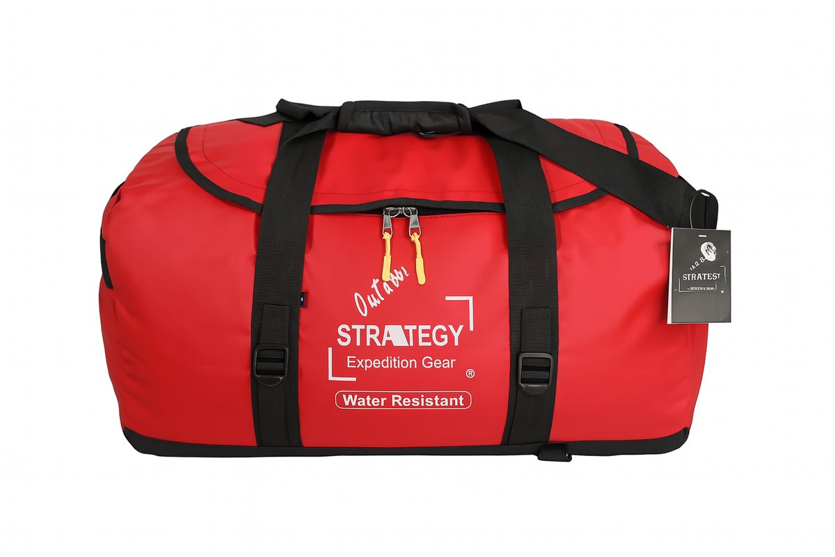 3-in-1 Duffel Reistas – Draagbaar als Rugzak, Schoudertas én Handtas Rood maat L 90 liter