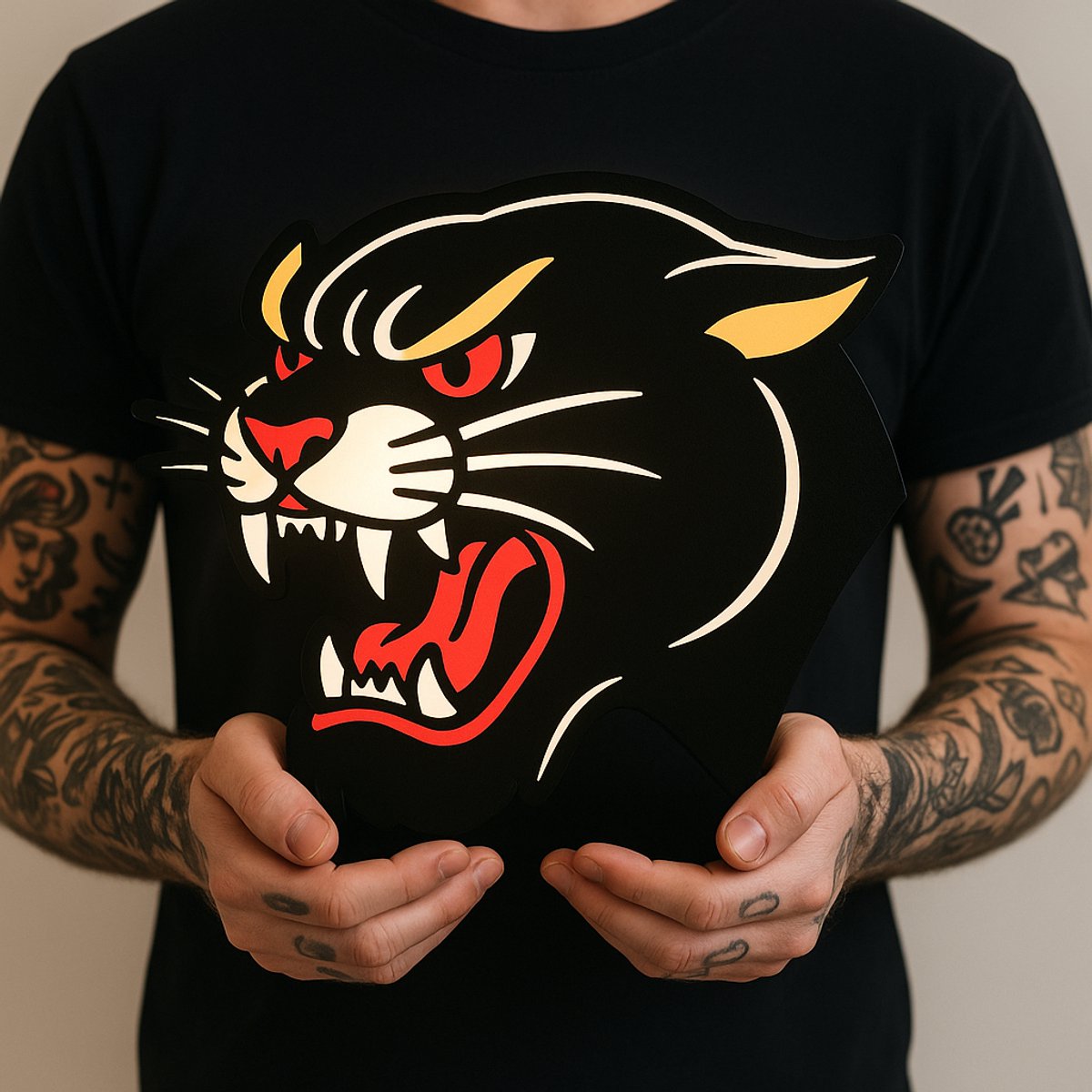 Tattoo Panther Lightbox – LED Wandlamp Old School Style – Origineel Cadeau voor Tattoo Fan