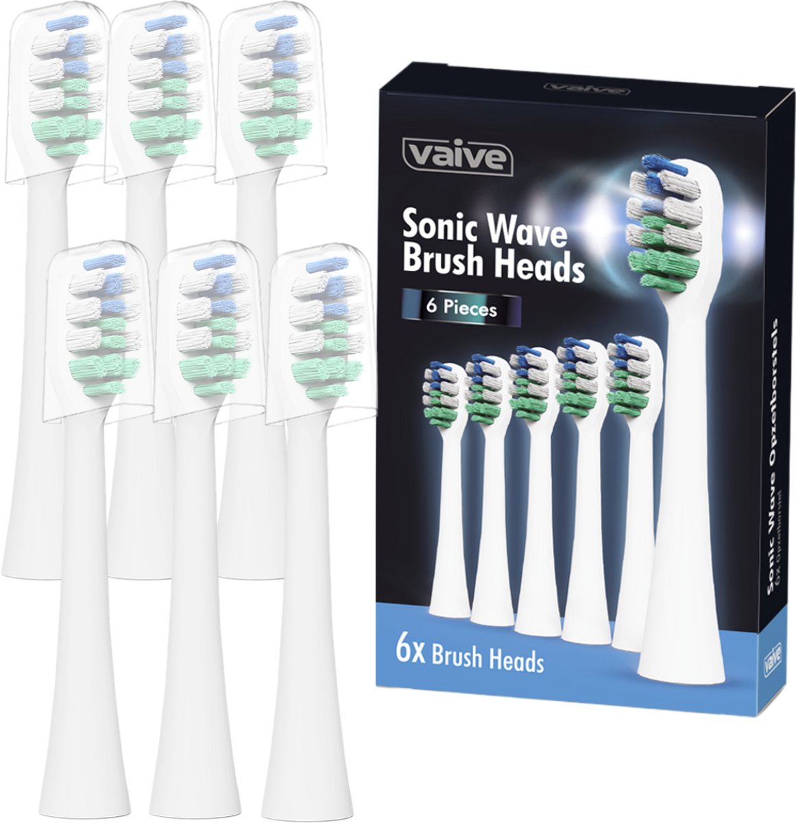 VAIVE Tandenborstel Opzetborstel Set - 6 Stuks - Sonic Wave Precision X8900 - Wit