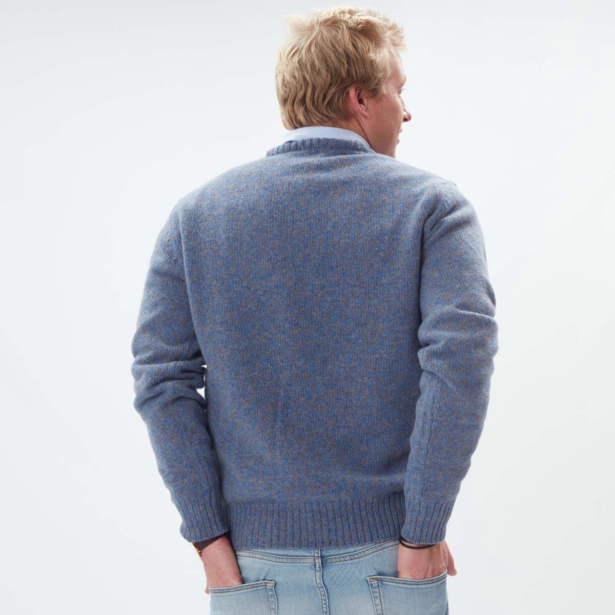 Osborne Knitwear Trui met vervilte ronde hals - Lamswol - River/Vole - XL