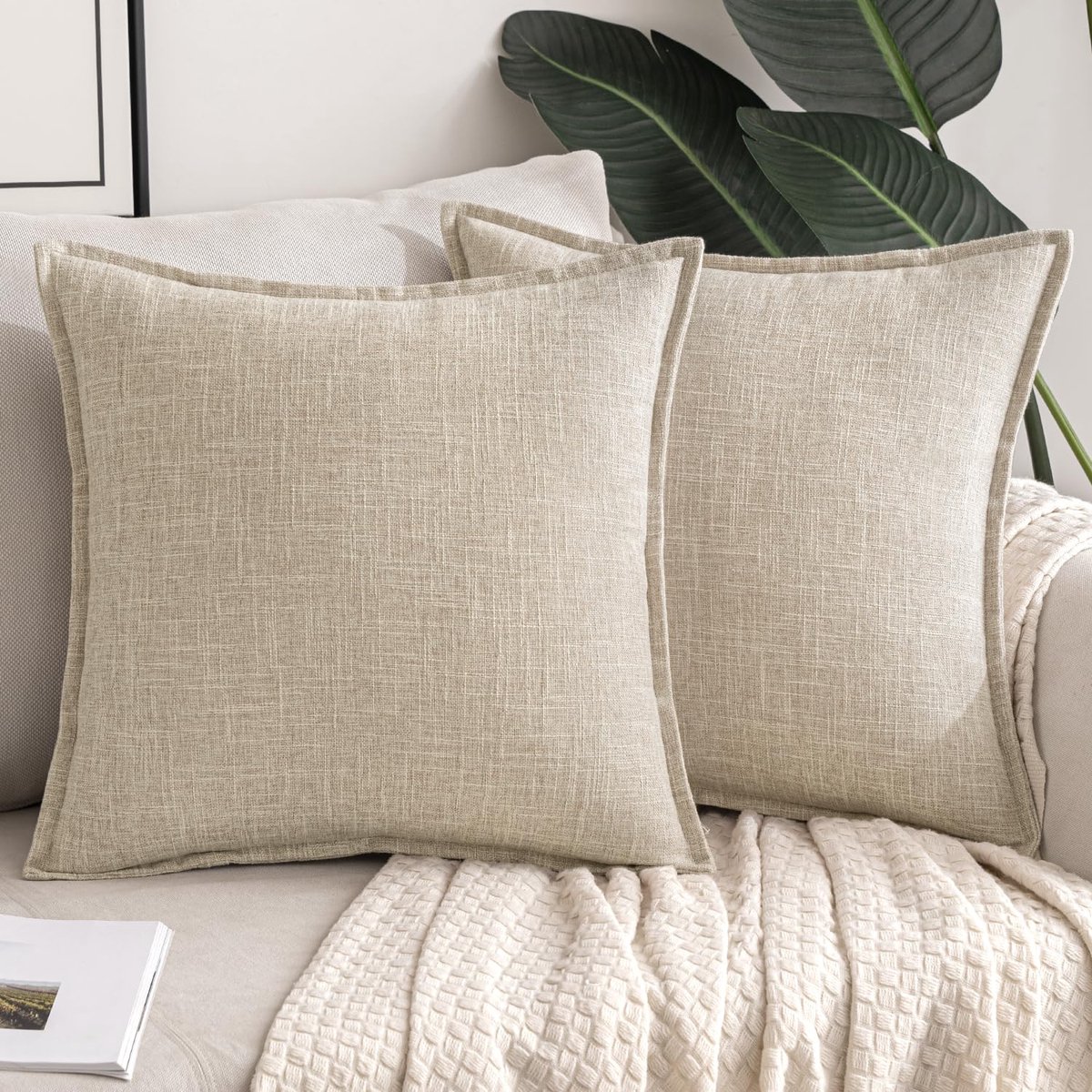 Ibenzoa Kussenhoezen Set van 2 - Moderne Beige Linnenlook voor Diverse Interieurs