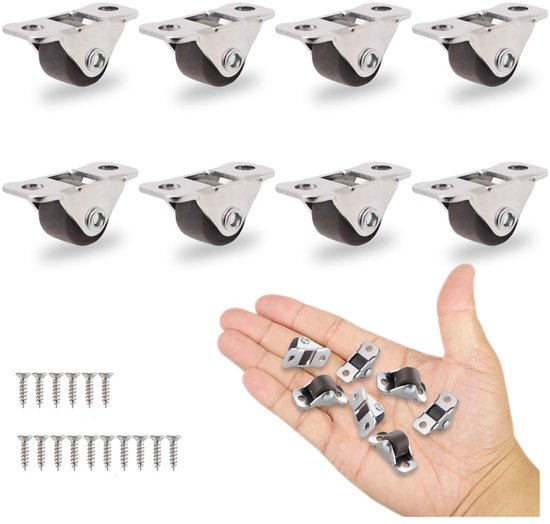 8 stuks - 1/2 inch lage mini-zwenkwielen - mini vaste wielen - kleine
