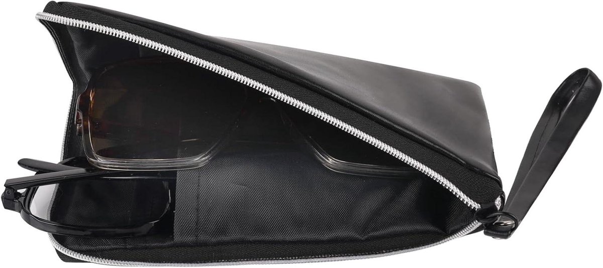 Allecto Plus - Zonnebril etui van zwart vegan leer voor grote brillen - Zwart - Zonnebril hoes - Brillen organizer - Compatibel met verschillende merken - Zwart vegan leer - Zonnebril en bril beschermhoes