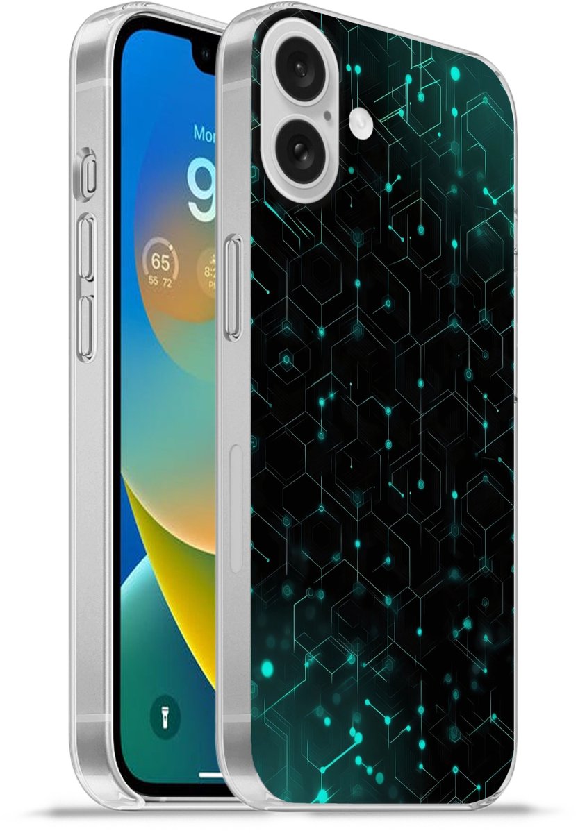 Telefoonhoesje Geschikt voor Apple Iphone 16 Plus hoesje - Gaming - Netwerk - Blauw - Punten - Patroon - Siliconen Telefoonhoesje Telefoonhoesje