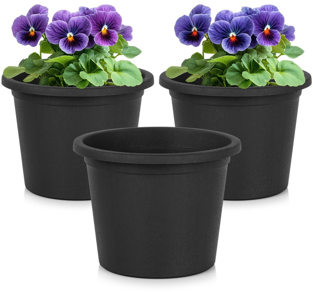 Bloempot voor De Tuin Plastic Zwart Rond 14,5 cm 3 stuks - Plantenpot - Plantenpot