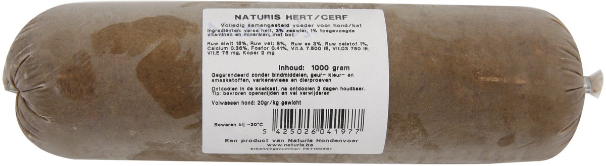 Hondenvoer Naturis - Hert Rund 1000 gr - Eliminatiedieet, Diepgevroren Versvlees
