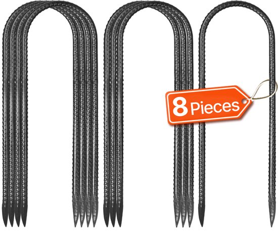 Grondanker, 304,8x82,04 Mm, U-Vorm met Een Diameter Van 8 Mm, Verzinkte Tentharingen, Grondankers, Grondnagels, Haringen, Geschikt voor Tenten, Luifels, Kamperen, Trampolines En Bloemenstandaards (8 Stuks)