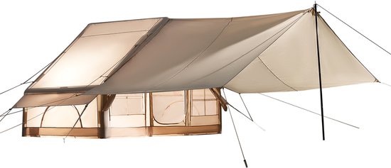 Opblaasbare Kampeertent 3x2x2 M, Geschikt voor 3-5 Personen, 300d Oxford Stof voor Alle Seizoenen, Glamping Tent met Luifel, Handpomp, Ovenopening, 2 Deuren & 2 Gaasramen van Merkloos — afbeelding 3