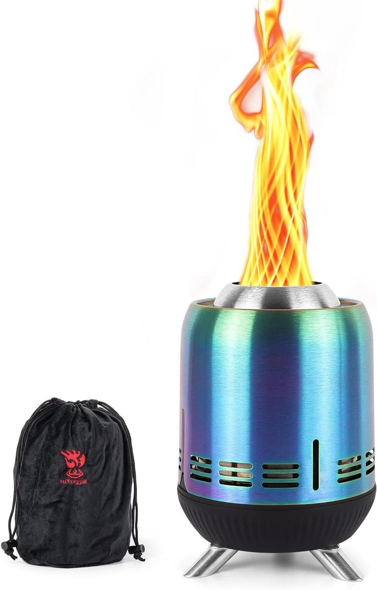 Table Top Smokeless Fire Pit - Low Smoke Burning Mini Outdoor Stove, Powered by Pellets or Wood for Urban and Suburbs with Travel Bag.