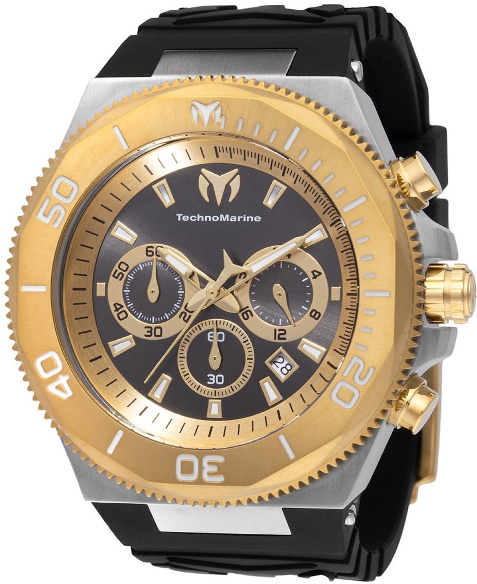 TechnoMarine Manta TM-224018 Heren Horloge - Waterdicht - Analoog - Quartz Uurwerk - Roestvrij Staal met zwarte Wijzerplaat - 49mm