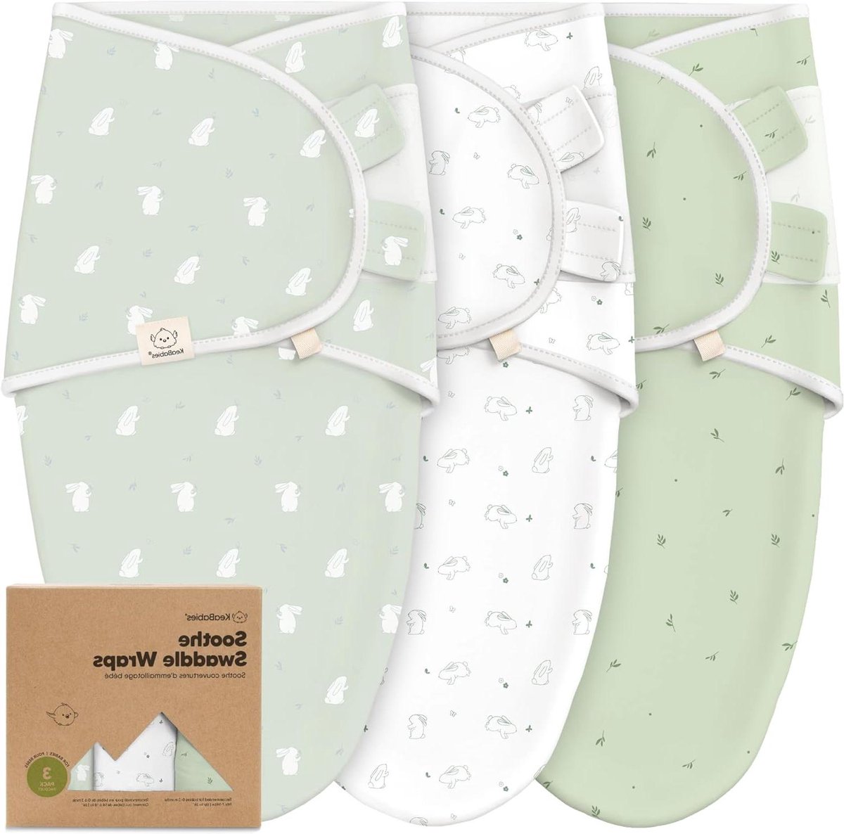 Biologische Swaddle Wrap Dekens - 3-Pack Pasgeboren Swaddles 0-3 Maanden Ergonomische Slaapzak Sacks Deken Voor (Bunnies)