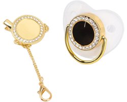Allecto Plus - Personalized Bling Fopspeen met Strass Baby Naam Swarovski Stijlvol Fotocadeau Ultiem Zacht Siliconen Babyfopspeen Nieuwgeboren Gift (Wit M)