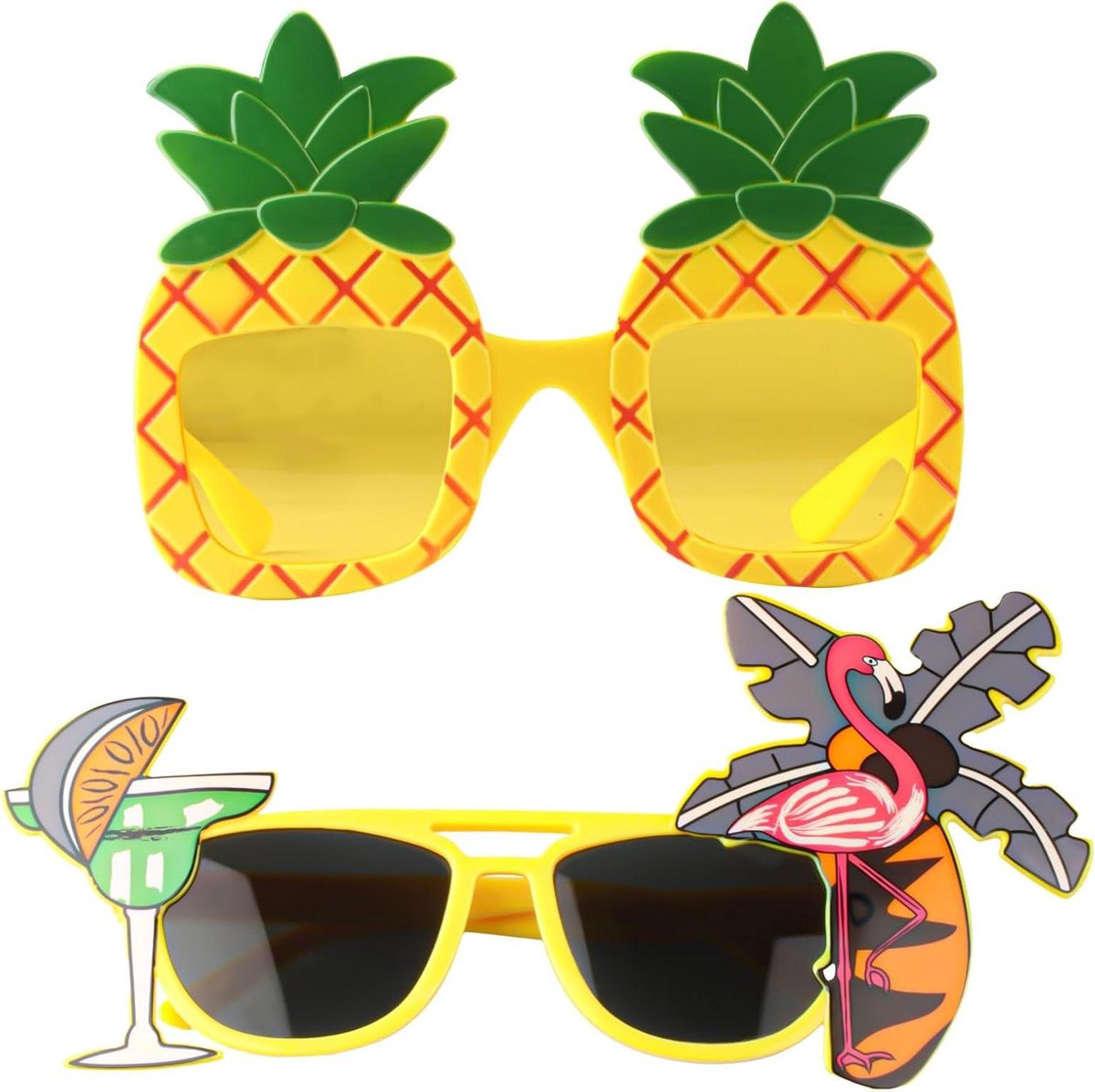 Leuke Zonnebrillen Set voor Zomerfeest - Ananas & Flamingo Design - 2 Pack