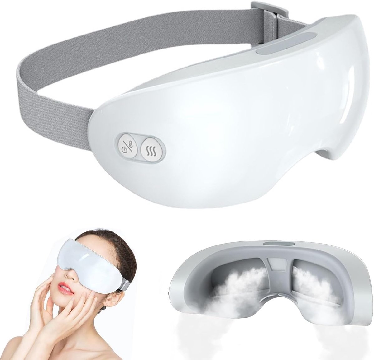Stoom oogmasker - oogmassager met warmtestoomtherapiemasker - stoommasker - 2025 verbeterde oogstomer - verstelbaar slim oogmasker voor warme en koude stoom voor donkere kringen - Oogstoomtherapie - Slaapmasker - wit - 22stuk