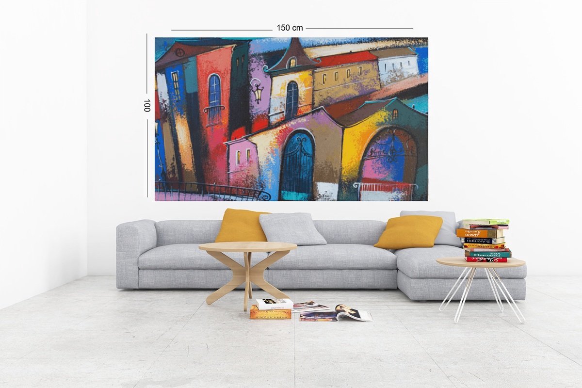 Trendex Global Canvas Schilderij - Sprookjeshuizen - Kleurrijk - Abstract - 60x40x2 cm