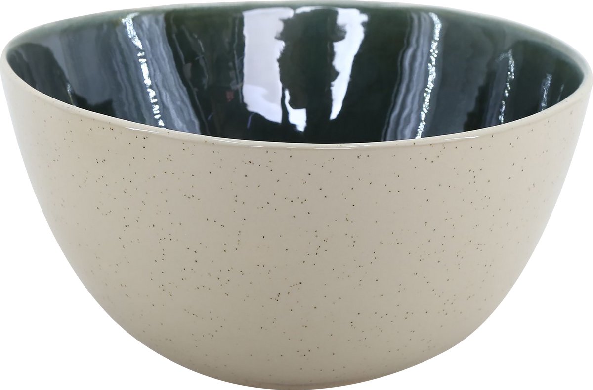 Coralia – Hoge saladekom Ø26,2 cm – Porselein met reactief glazuur – Beige & groen