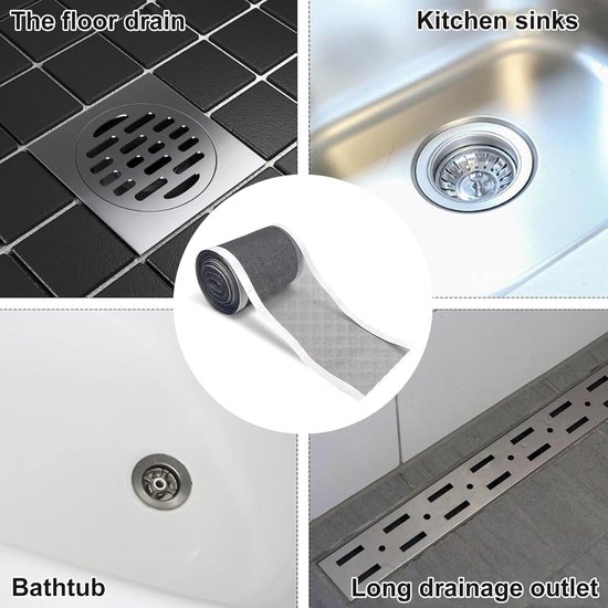 3 stuks haarzeef, douche, zelfklevend, 7 cm × 5 m, haarvanger, douche, afvoerzeef, douche met plastic spatel, douchezeef, afvoerfilter voor keuken, badkamer
