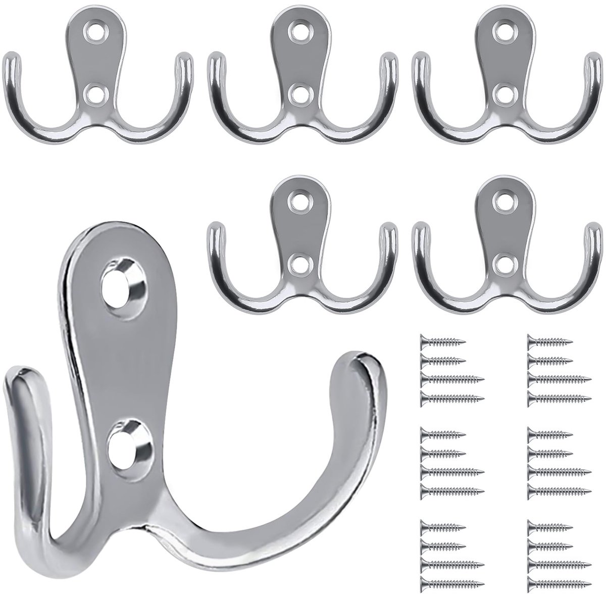 Ibenzoa Klassieke Zilverkleurige Dubbele Wandhaken Set met Schroeven voor Diverse Ruimtes