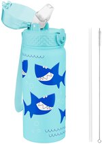 Ibenzoa® Roestvrijstalen drinkfles voor kinderen met rietje, BPA-vrij en lekvrij ontwerp, 550 ml