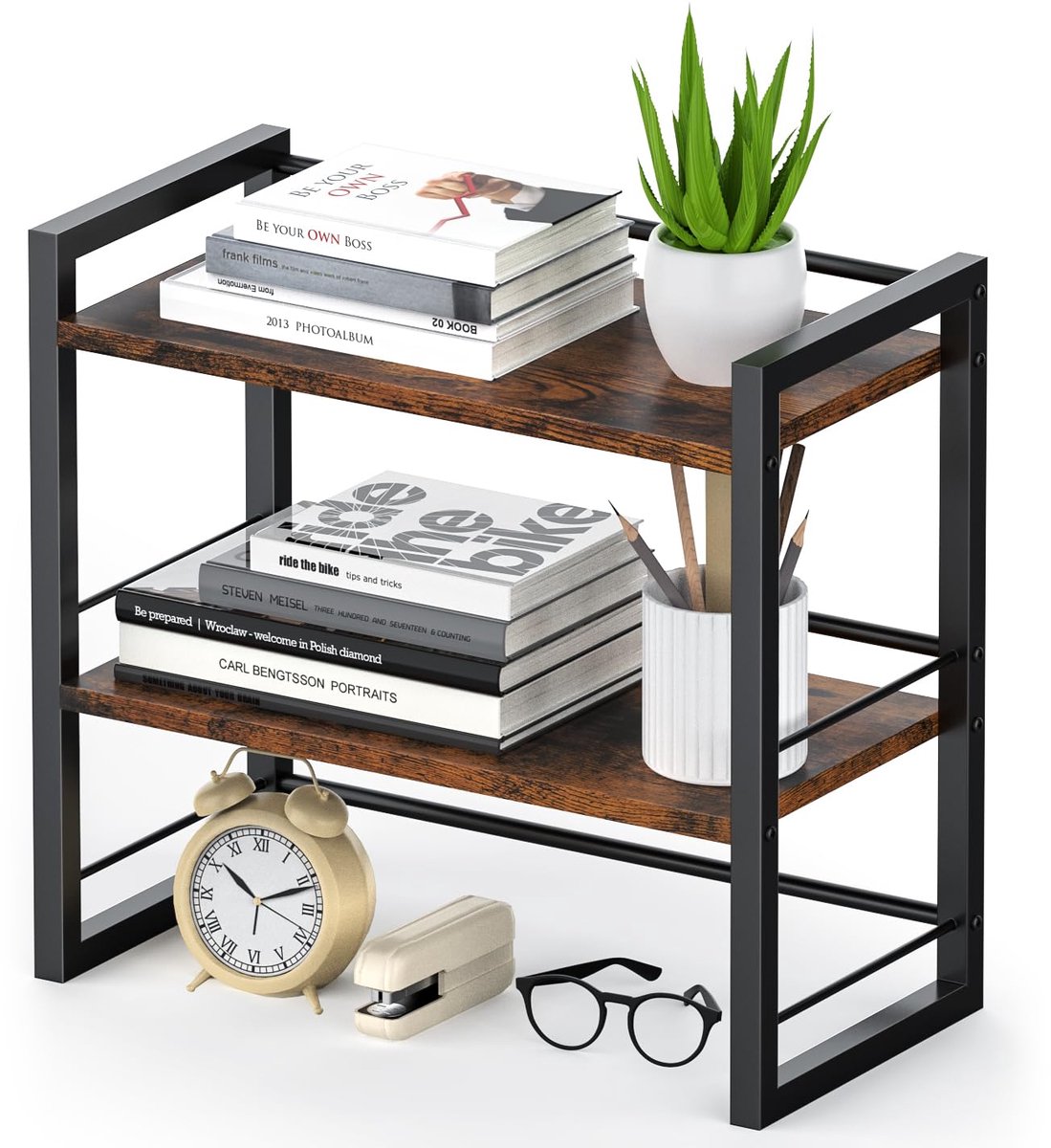 Ibenzoa® Bureau-organizer van hout met opbergruimte voor boeken en kantoorbenodigdheden in bruin
