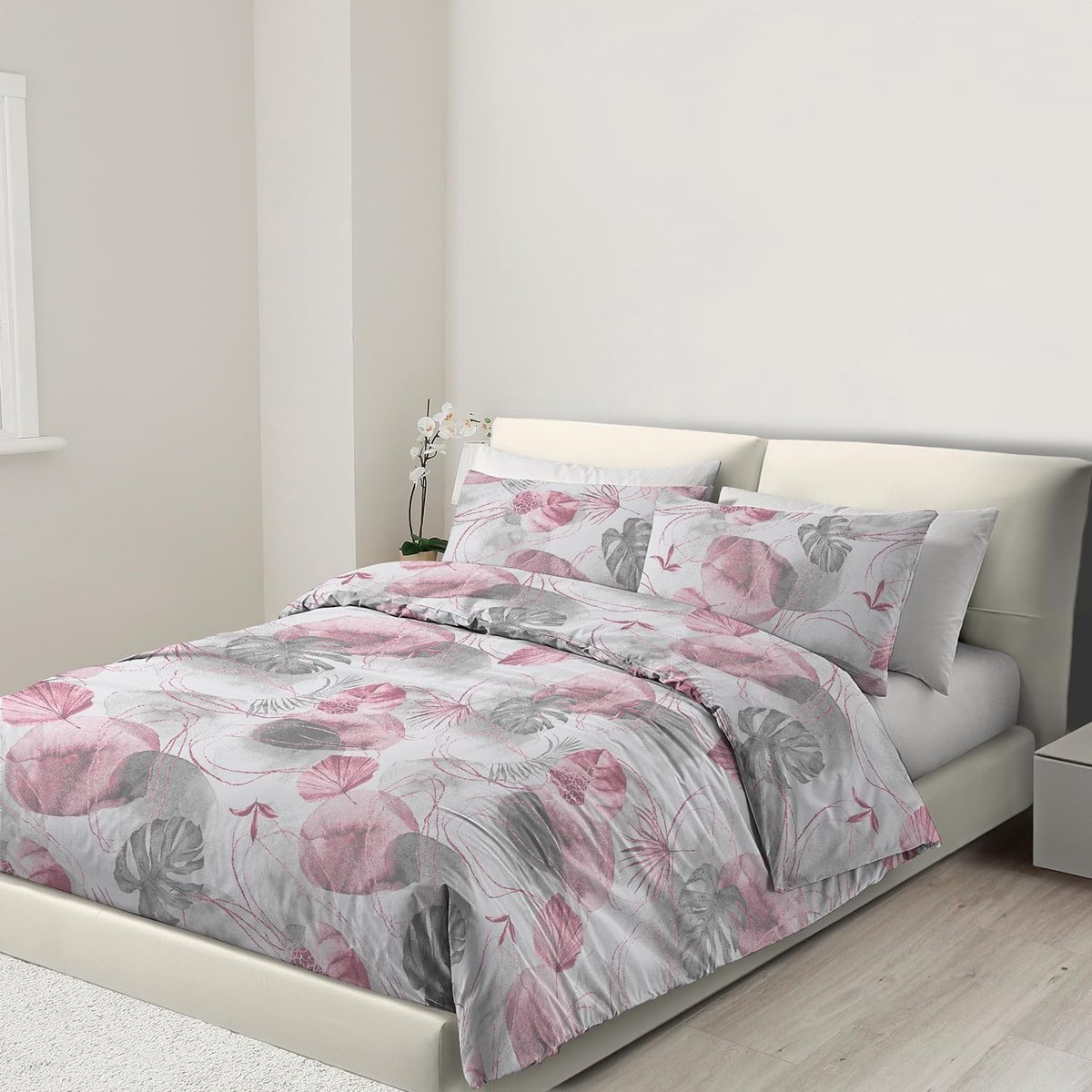 Ibenzoa Beddengoedset van microvezel met rits en hoekbanden voor roze