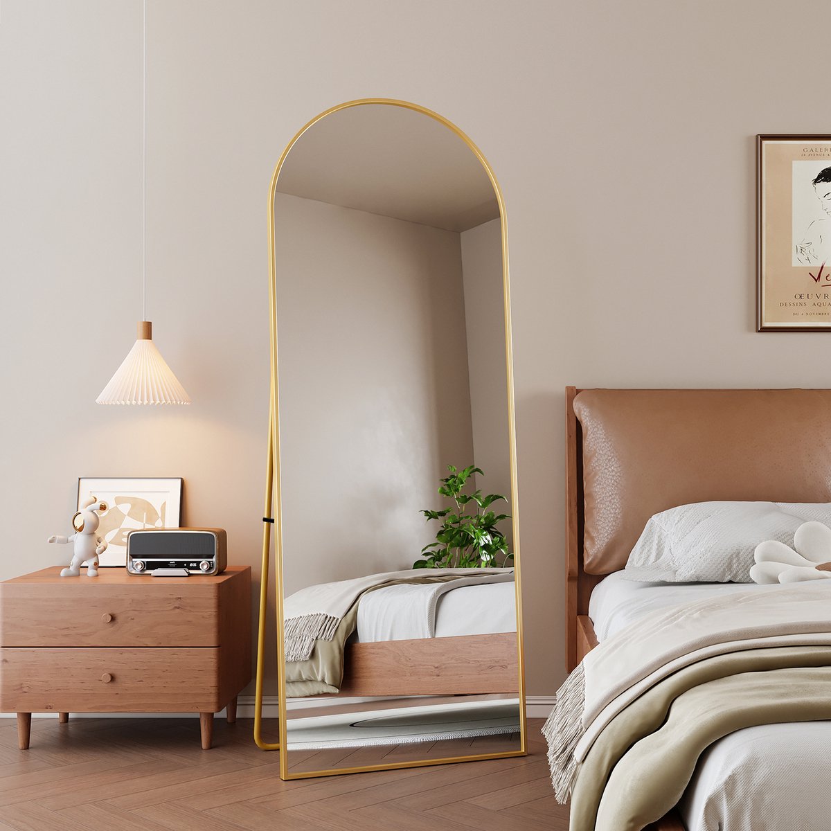 Passpiegel 162x53 cm - Grote wandspiegel met multifunctionele aluminium lijst (hangend/zittend/staand), Passpiegel voor badkamer, slaapkamer, hal of woonkamer, goud