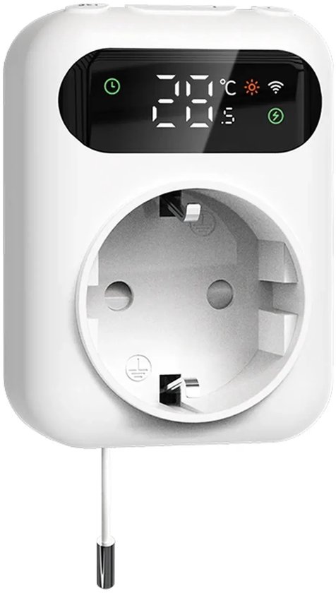Thermostat de prise WiFi Smart | Avec Randé | Infrarouge | Chauffage électrique | Airco mobile | Max 10 ampères | Programmable | Compatible Tuya (Assistant Google / Amazon Alexa)