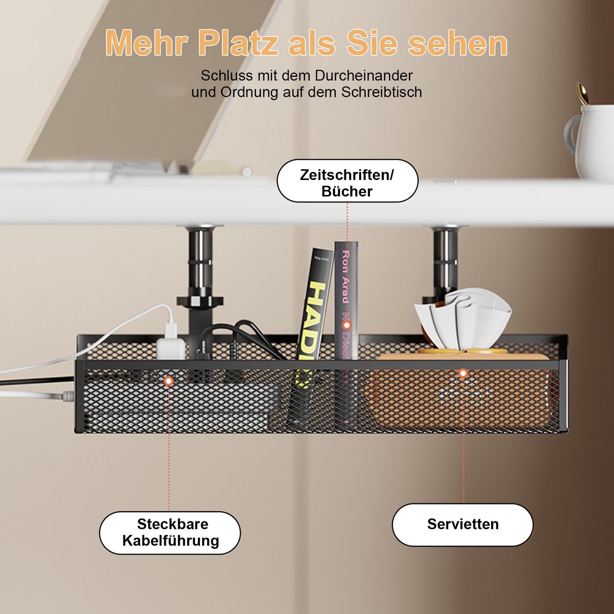 GELSENWERK® Set Van 2 Kabelgoot, Bureau, Zwart, Zonder Boren Kabelhouder 43 X 12 Cm Incl Kabelslang Kabelkuip Voor Netjes Kabelmanagement Op De Werkplek En Orde Kantoor 785024319