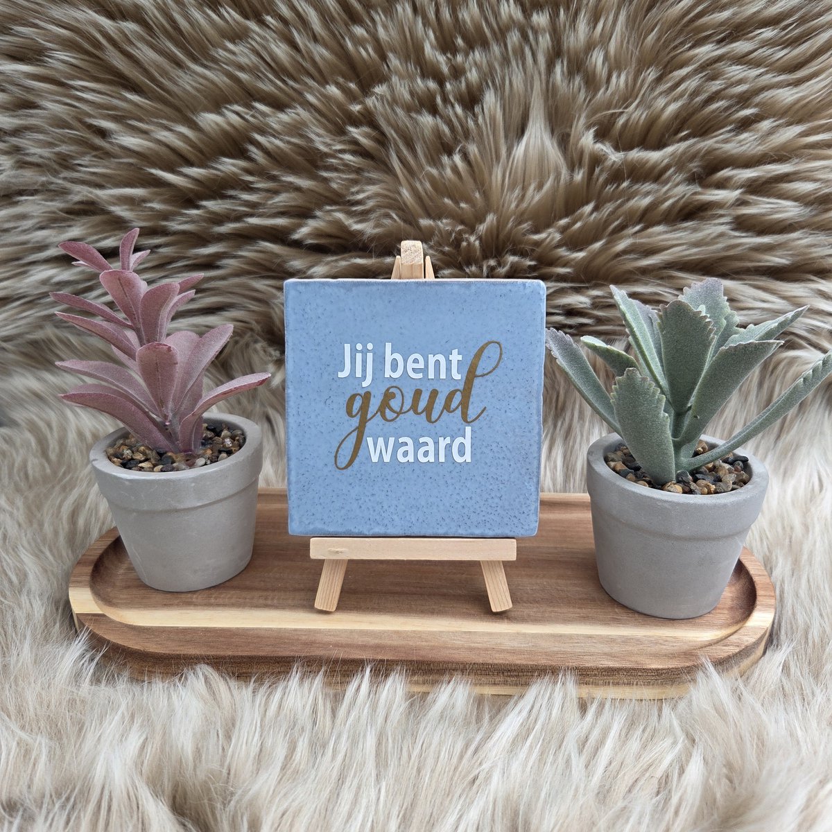 CreaCraft Robuust Wenstegeltje – Hip trendy tegeltje – Jij Bent Goud Waard – 10x10 cm – Lief Cadeau voor Vriend(in), Collega of Juf/meester – Stijlvolle Woondecoratie met Boodschap – Trendy nu – Decoratief Tegeltje met Standaard – Cadeau Idee Robuust lichtblauw