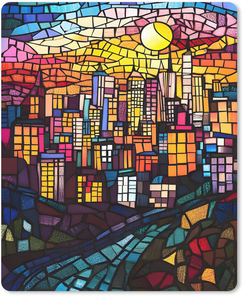 Muismat 19x23 cm - Mousepad Stad - Maan - Mozaïek - Kleurrijk - Muismatten