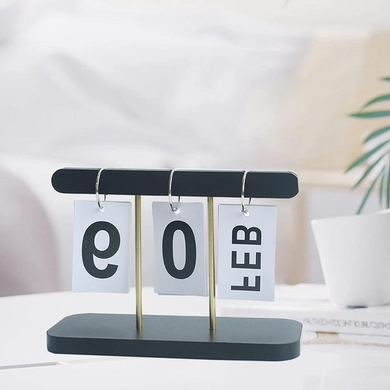 Vintage Houten Kalender Desktop Houtblok Maand Datum Weergave Thuiskantoor Decoratie (Blauw