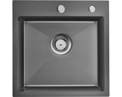 Auralum MAX Spoelbak Antraciet 45x45cm - Spoelbakken Keuken - Wasbak Keuken - Met Kraangat - incl. Afvoerzeefje en Sifon