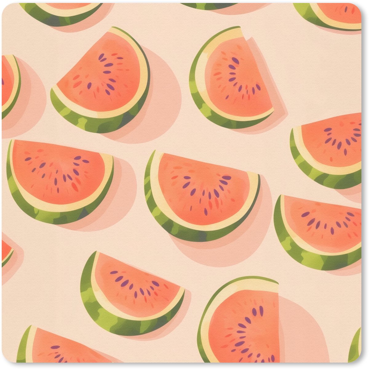 Muismat 30x30 cm - Mousepad Watermeloen - Schijfjes - Pitten - Rood - Muismatten