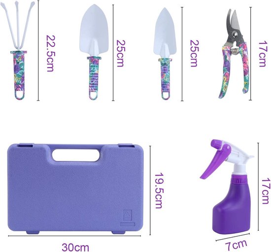 Tuingereedschapsset 5-delig met ergonomische handgreep en paarse bloemenprint - ideaal voor tuinieren — afbeelding 3