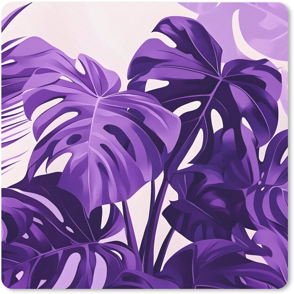 Muismat 20x20 cm - Mousepad Bladeren - Paars - Tropisch - Abstract - Muismatten