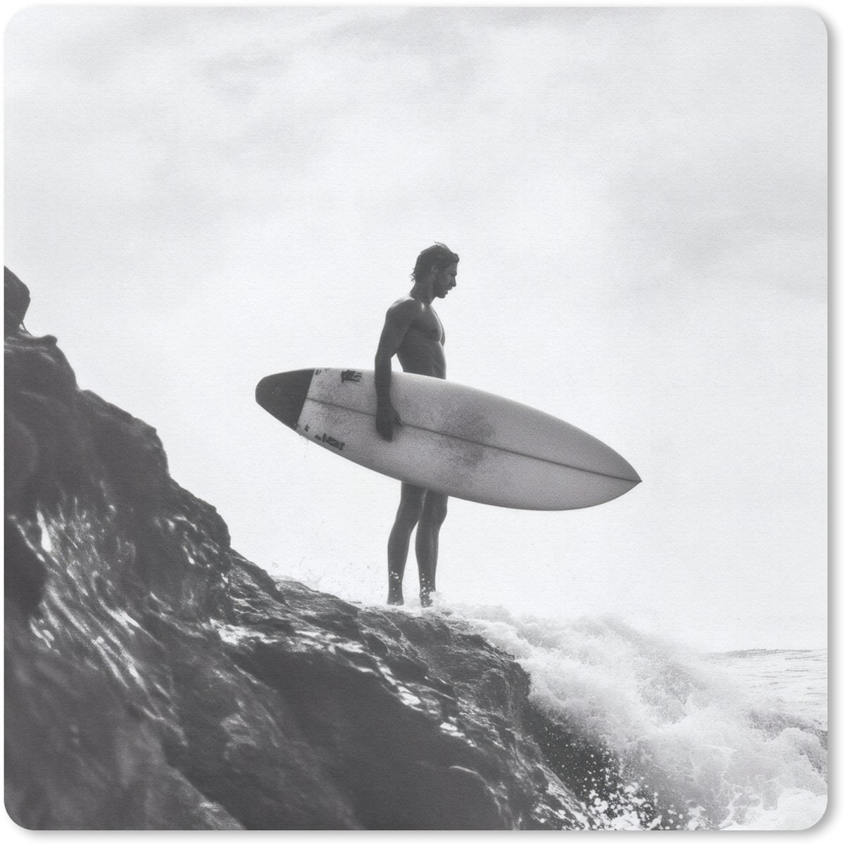 Muismat 30x30 cm - Mousepad Surfer - Rots - Oceaan - Golven - Muismatten