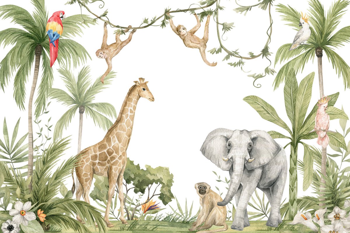 Fotobehang jungle dieren in beige bruin
