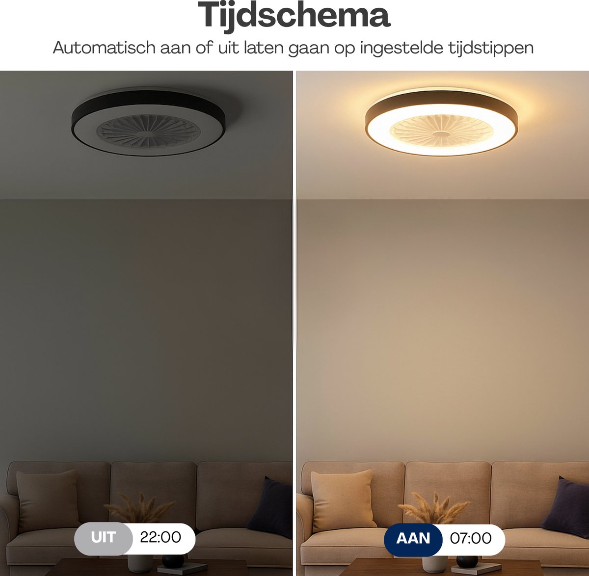 Slimme Plafondventilator met LED Verlichting - App & Afstandsbediening - Plafondlamp met Ventilator - Fluisterstil - Voor Slaapkamer & Woonkamer & Kinderkamer - Ø50 cm - Zwart thumbnail 6