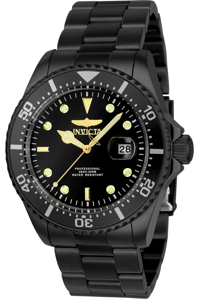 Invicta Pro Diver 23402 Heren Horloge - Waterdicht - Analoog - Quartz Uurwerk - Roestvrij Staal met zwarte Wijzerplaat - 43mm