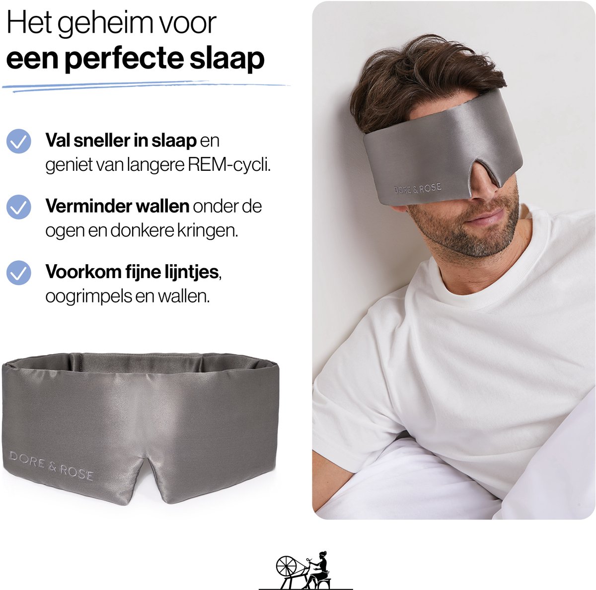 Dore & Rose - Slaapmasker - Oogmasker - Zijden Slaapmasker Voor Mannen en Vrouwen - Deep Sleep Mask - Eye Mask - Verduisterend - Wallen - Grijs - Nº 37 Roche Lunaire — afbeelding 3