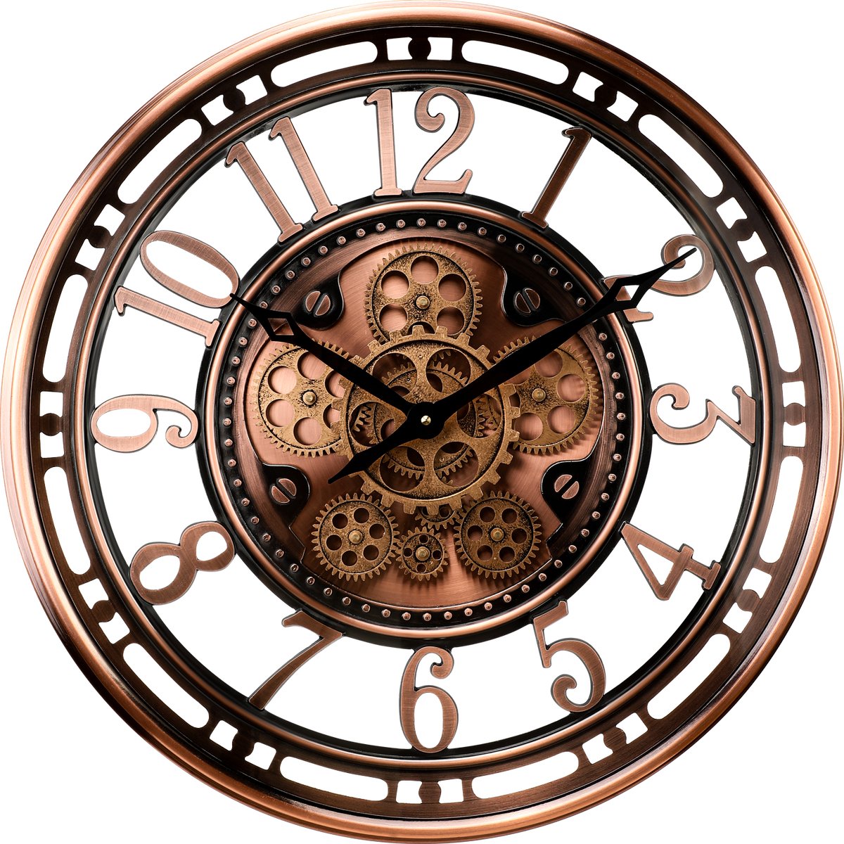 Fresco Wandklok Ø 53,5 cm – Koper/Bronze – Bewegende Tandwielen – Industrieel Design & Stil Uurwerk