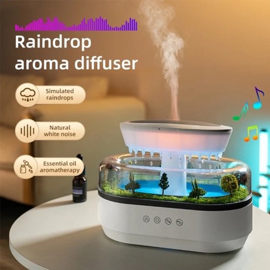 Luxe Regenwolk Lucht bevochtiger met echte regen druppels - Aroma diffuser - Rustgevende landschap design lucht bevochtiger - Landscape aroma diffuser - luchtbevochtiger met ledverlichting afstand bediening en meerdere stoom functies