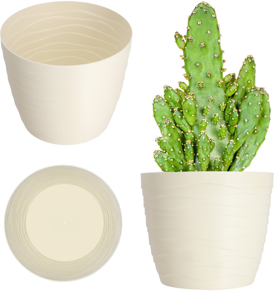 KADAX Bloempot van kunststof, diameter 11-19 cm, 7 kleuren, eenvoudige plantenpot, moderne plantenbak, robuuste bloempotbescherming, ronde pot, diameter 19 cm, ecru