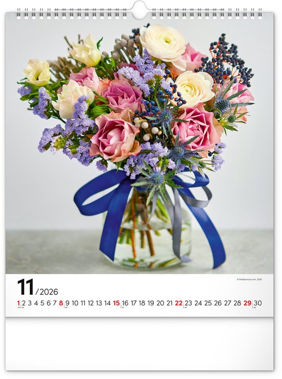 Calendrier Mural 2026 'Les Bouquets' - Illustrations Florales, 12 Mois - Décoration Intérieure Inspirante