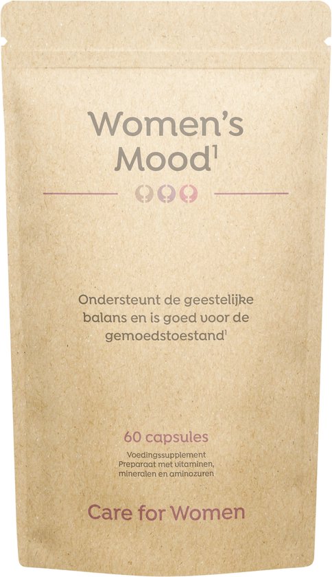 Bruine verpakking met tekst 'Women's Mood' en informatie.